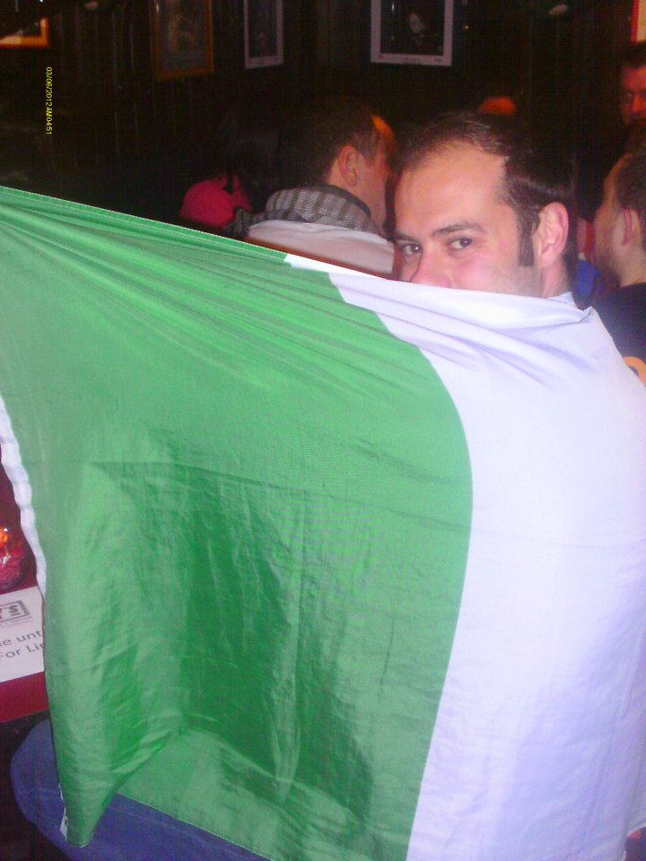 Man draped in an Ireland flag