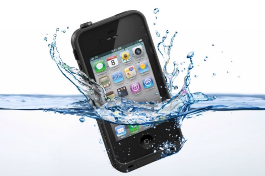 phone in a waterproof case in water