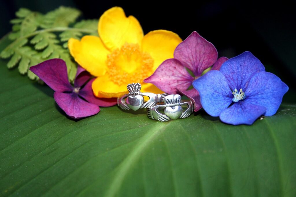 Claddagh Rings and flowers