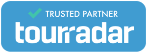 Blue and green logo of tourradar with a checkmark and the words "trusted partner" for Ireland Tours.