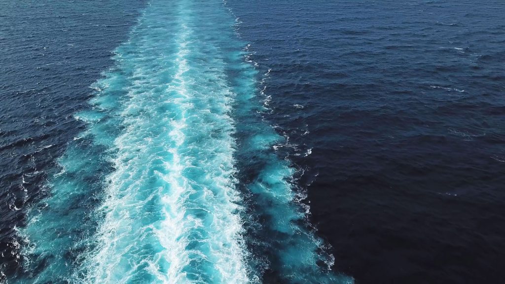 Wake in the ocean made by large ship