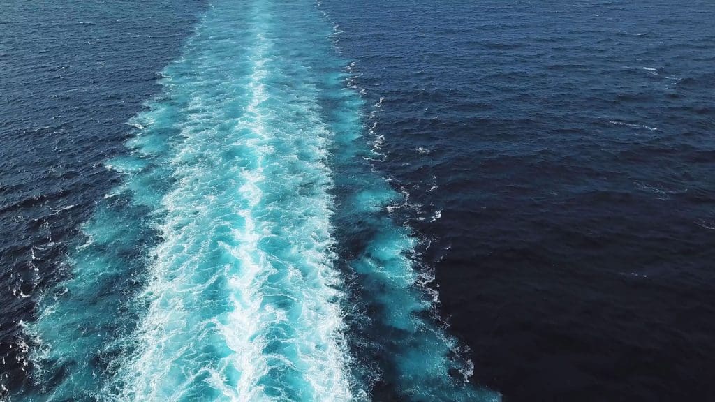 Wake in the ocean made by large ship