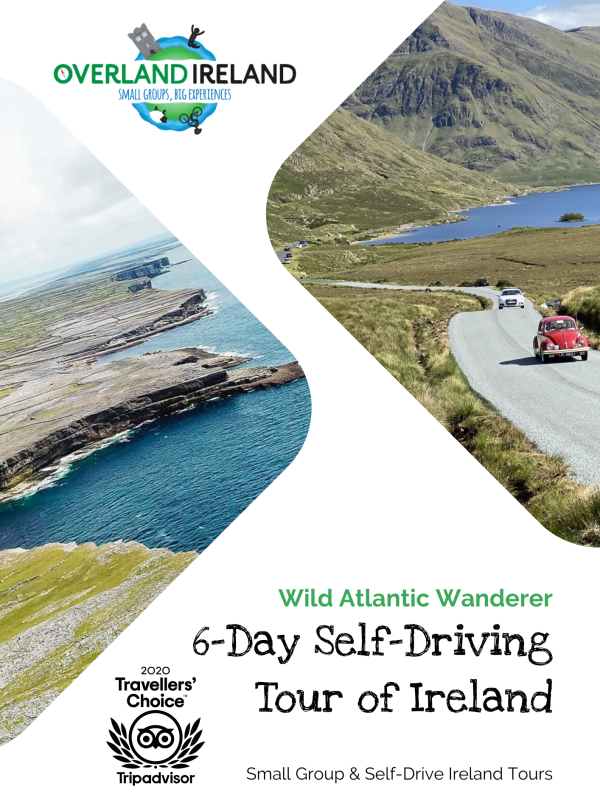 Scenic drive along the Irish coastline with a classic car on a 6-day self-driving tour of Ireland by Overland Ireland, perfect for small group tours.