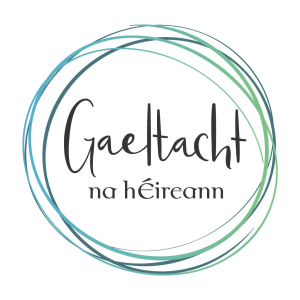 Logo with the text "Gaeltacht na hÉireann" encircled by two intertwined lines against a green background, highlighting Ireland Tours.