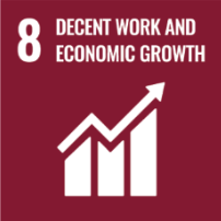 Icon representing goal 8 of the United Nations Sustainable Development Goals: decent work and economic growth, pivotal for promoting small group tours in Ireland.