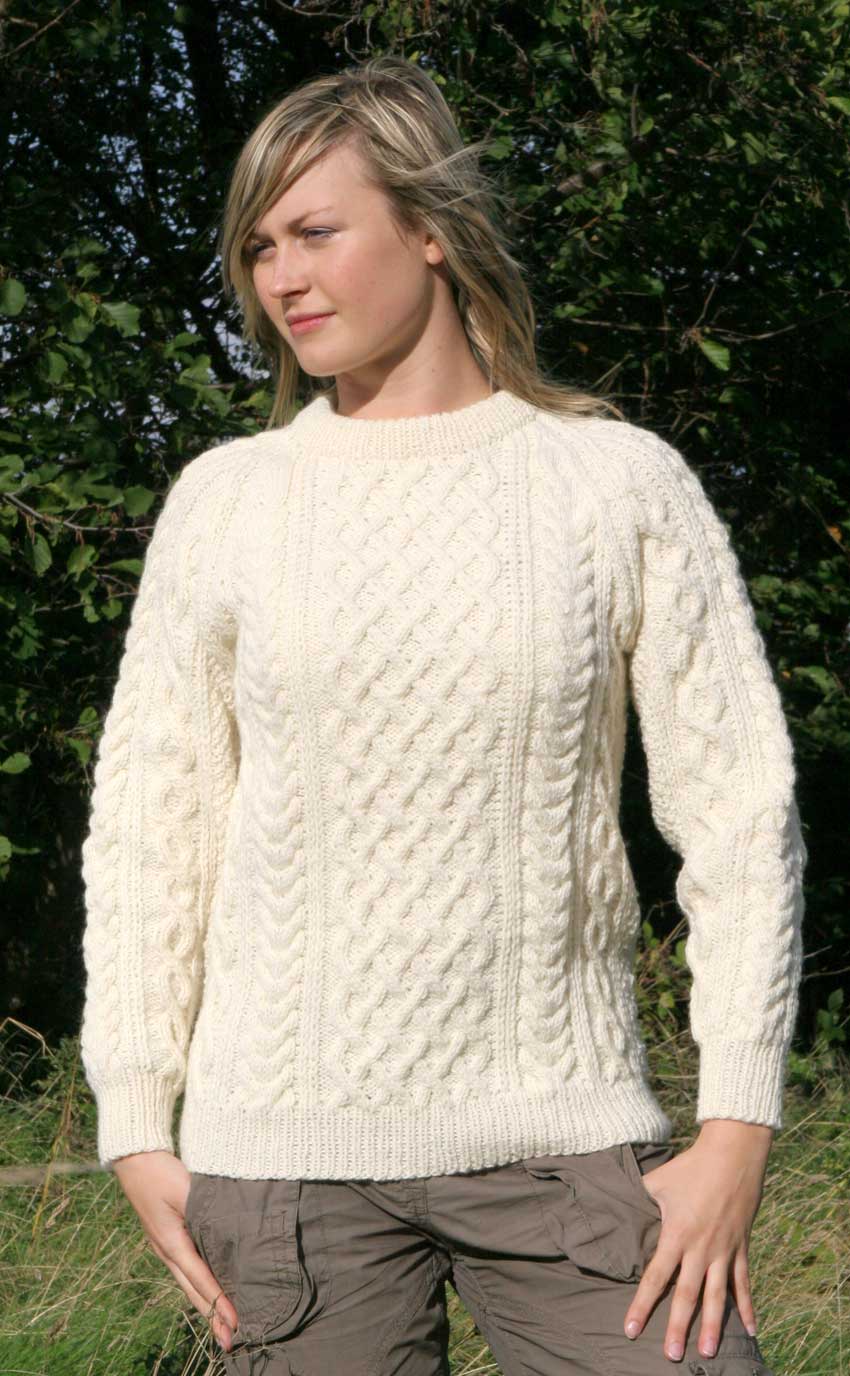 Woman in an Aran sweatshirt