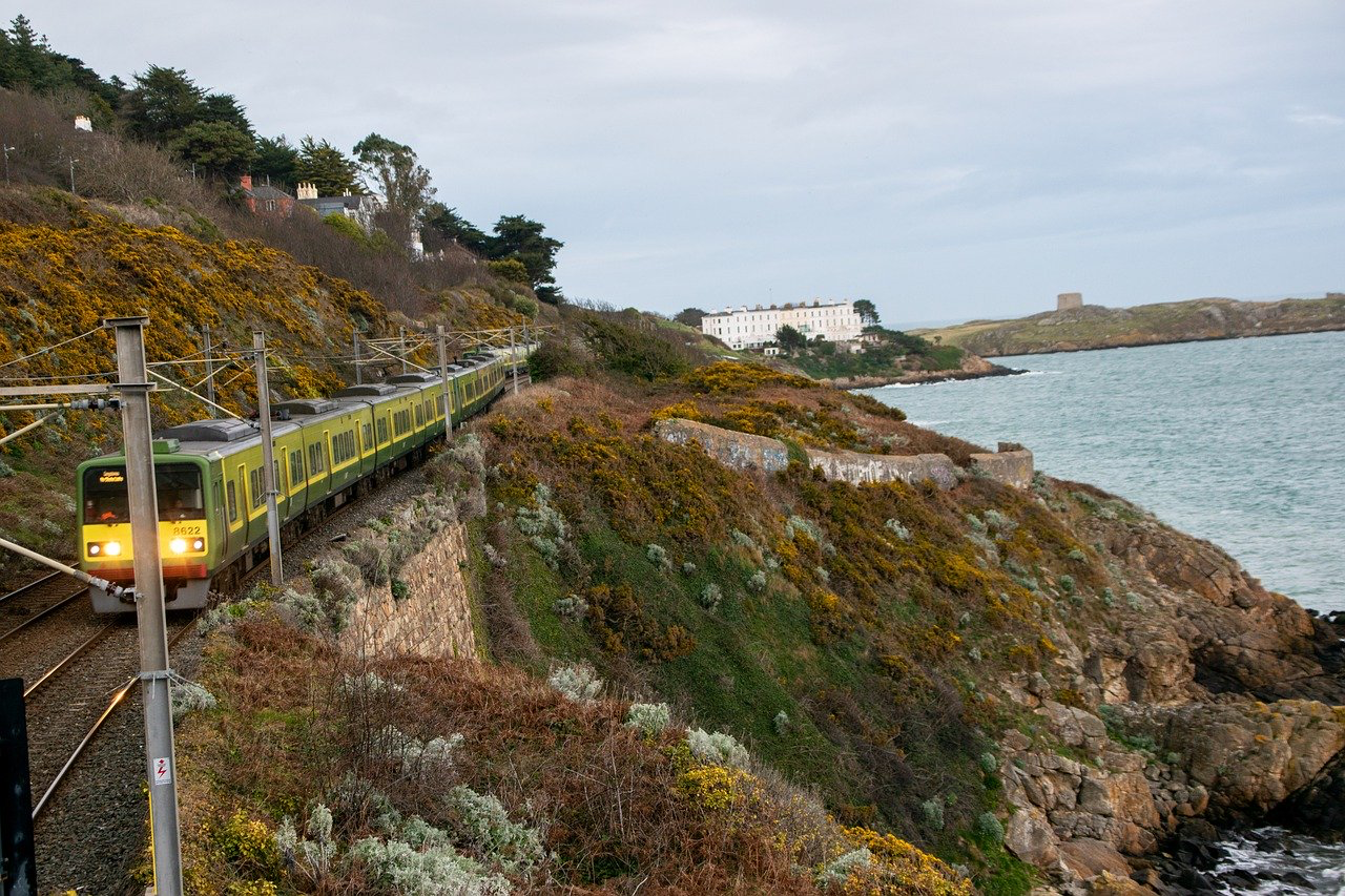 Coastal train ride south of Dublin